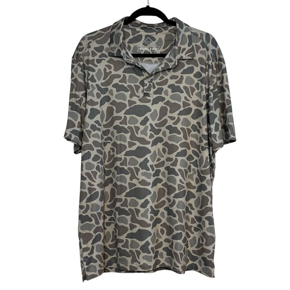 Burlebo Men’s Large Performance Polo Classic Deer Camo Golf Stretch Outdoors